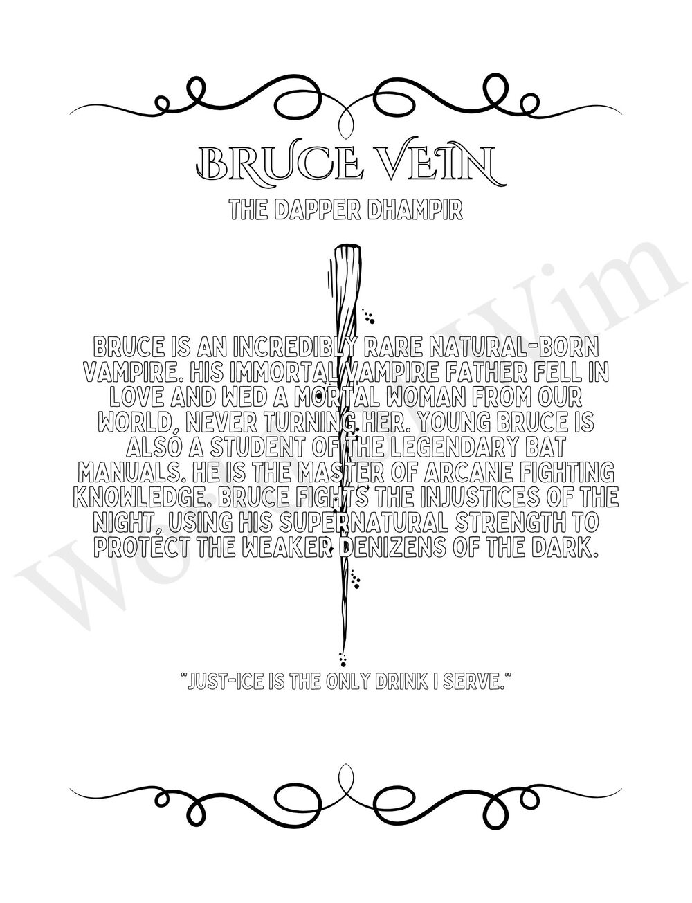 Meet Bruce Vein, the dapper dhampir and rare natural-born vampire — a character story page from Vampires of Wim
